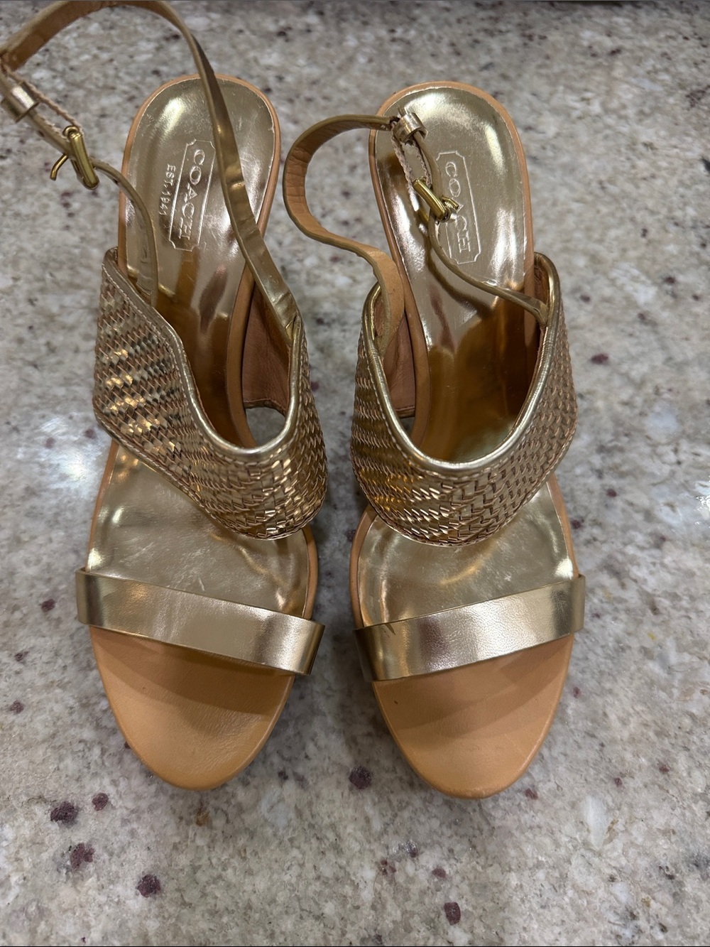 COACH Women's Steffi Gold Woven Slingback Sandals Size 9